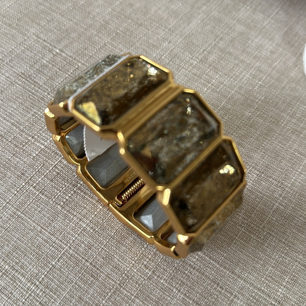 NWT | J Crew Hinged Rectangle Stone Bracelet in Burnished Gold - Picture 9 of 14